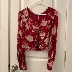 Free People Red Floral Blouse